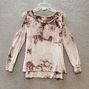 American Eagle Women Top Small Brown Tie Dye Blouse Soft & Sexy Cold Shoulder